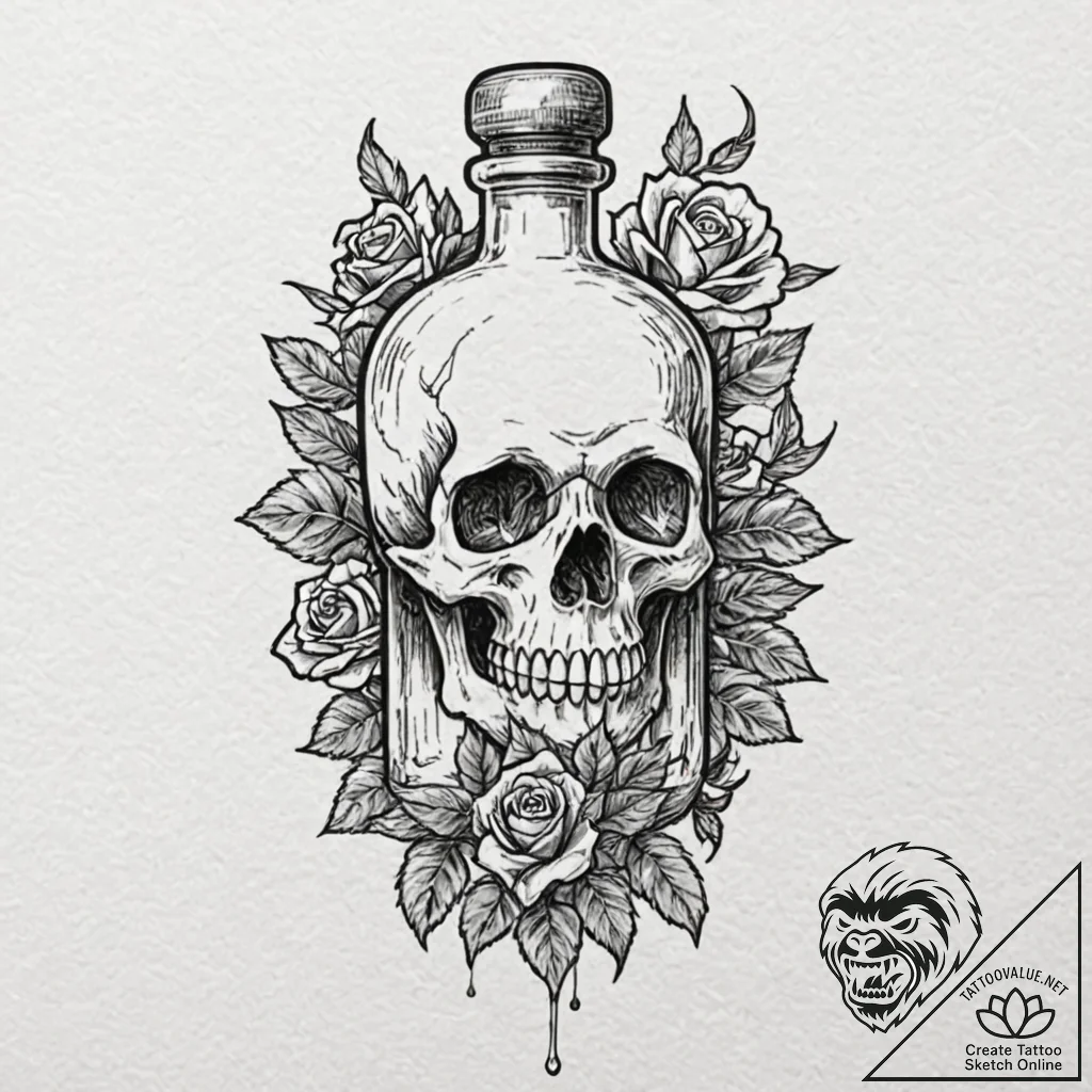 Poison bottle with a skull and crossbones lab... - tattoo sketch (№1753557107_0, 26.07.2025 19:11) — tattoovalue.net