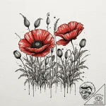 A poppy flower field, tattoo line art, trash… – tattoo sketch (№1753557307_0, 26.07.2025 19:15) — tattoovalue.net