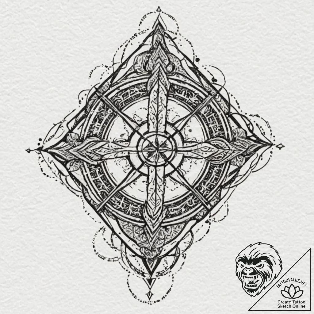 Rotwood staff crowned with runes, ink illustr... - tattoo sketch (№1753557510_0, 26.07.2025 19:18) — tattoovalue.net