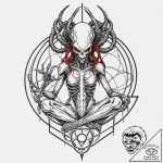 Xenomorph queen on a throne of twisted metal… – tattoo sketch (№1753557931_0, 26.07.2025 19:25) — tattoovalue.net