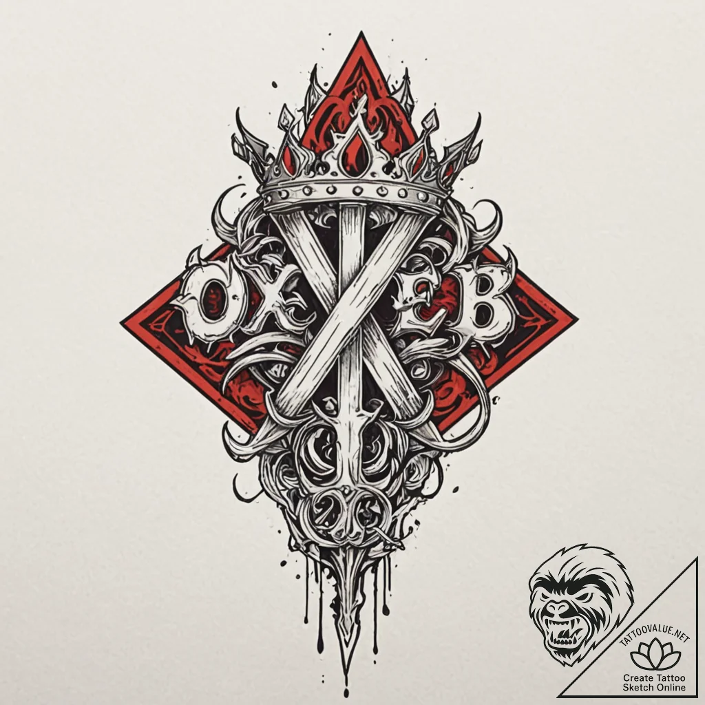 Glyph-etched blade crowned with bone, tattoo... - tattoo sketch (№1753558129_0, 26.07.2025 19:28) — tattoovalue.net
