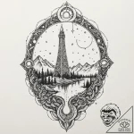 Mirror serpent beneath shattered spire, tatto… – tattoo sketch (№1753558326_0, 26.07.2025 19:32) — tattoovalue.net