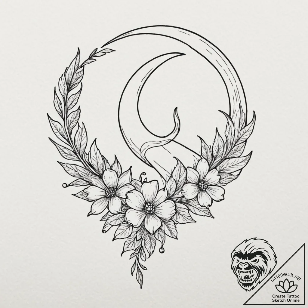 Opal scythe cleaving spectral bloom, artistic... - tattoo sketch (№1753559138_0, 26.07.2025 19:45) — tattoovalue.net