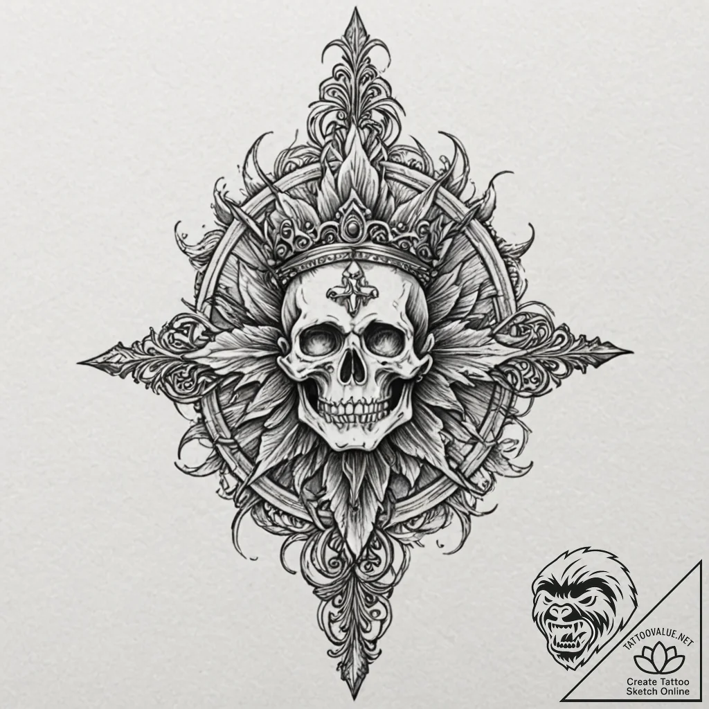 Jade relic crowned with thorns, tattoo flash... - tattoo sketch (№1753559533_0, 26.07.2025 19:52) — tattoovalue.net