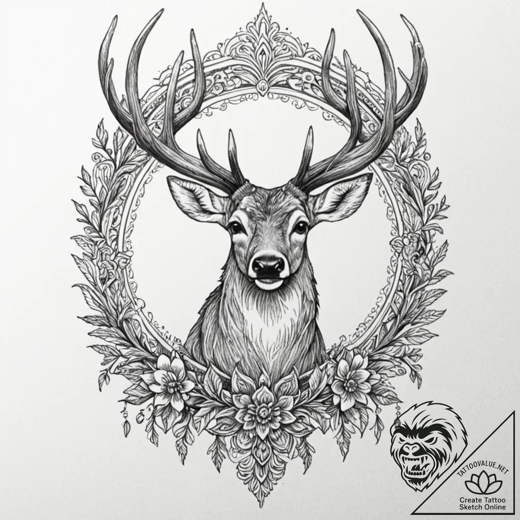 Deer, tattoo drawing outline, black and white... - tattoo sketch (№1753560136_0, 26.07.2025 20:02) — tattoovalue.net