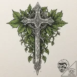 Silver dagger wrapped in ivy, tattoo flash sh… – tattoo sketch (№1753560727_0, 26.07.2025 20:12) — tattoovalue.net