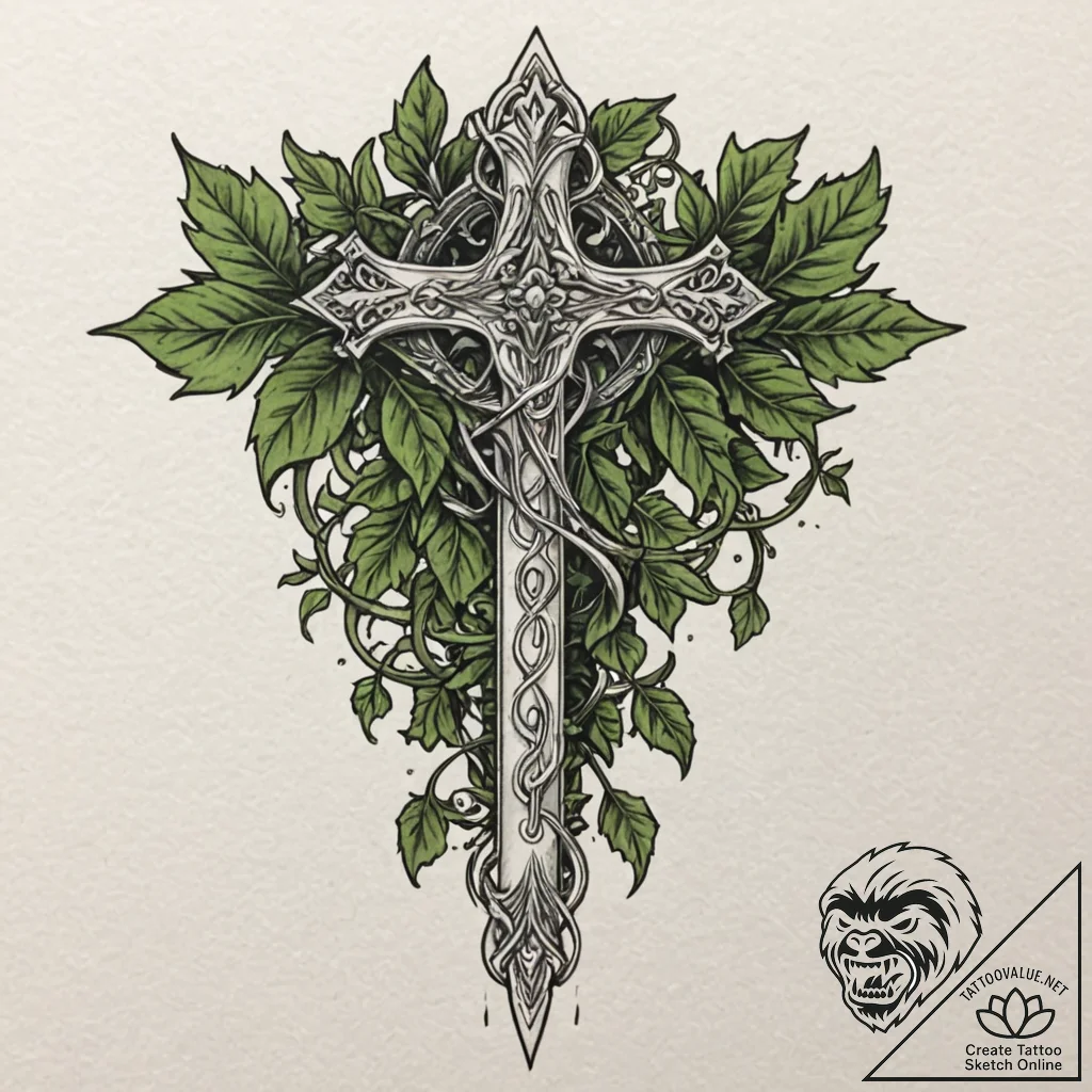 Silver dagger wrapped in ivy, tattoo flash sh... - tattoo sketch (№1753560727_0, 26.07.2025 20:12) — tattoovalue.net
