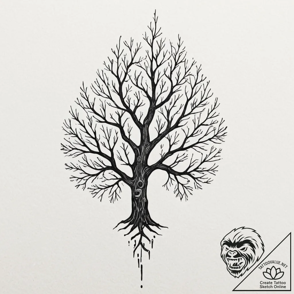 Fractured blade within spectral tree, tattoo... - tattoo sketch (№1753560932_0, 26.07.2025 20:15) — tattoovalue.net
