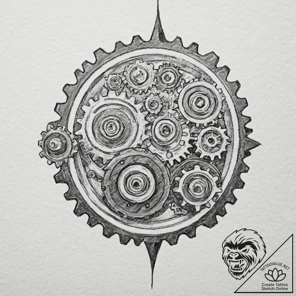 Gears, tattoo drawing outline, on a clean whi... - tattoo sketch (№1753561525_0, 26.07.2025 20:25) — tattoovalue.net
