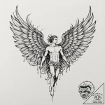 Icarus, but his wings are made of burning cir… – tattoo sketch (№1753561720_0, 26.07.2025 20:28) — tattoovalue.net