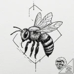 A powerful buzzing bee, industrious,, artisti… – tattoo sketch (№1753562489_0, 26.07.2025 20:41) — tattoovalue.net
