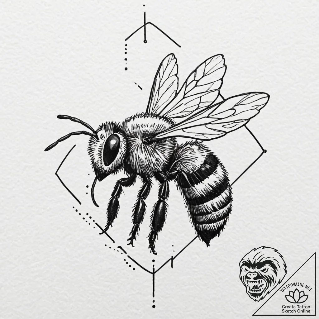A powerful buzzing bee, industrious,, artisti... - tattoo sketch (№1753562489_0, 26.07.2025 20:41) — tattoovalue.net