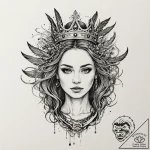 Feathered crown bound in roots, tattoo sketch… – tattoo sketch (№1753563320_0, 26.07.2025 20:55) — tattoovalue.net