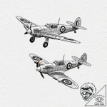 Spitfire airplane in a dogfight with a messer… – tattoo sketch (№1753563937_0, 26.07.2025 21:05) — tattoovalue.net