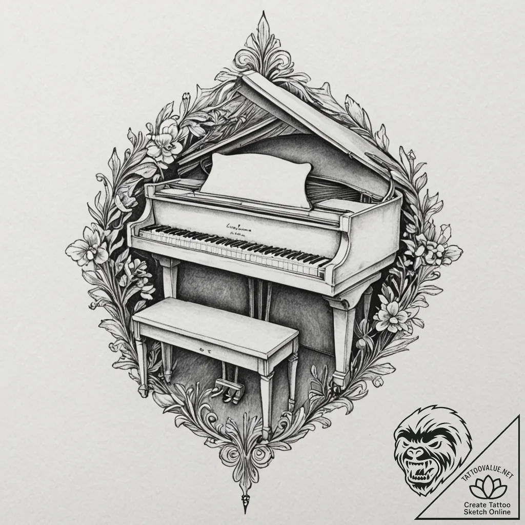 Piano keys, minimalist black and white, tatto... - tattoo sketch (№1753564338_0, 26.07.2025 21:12) — tattoovalue.net