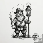 Dwarf miner with a lantern, tattoo flash shee… – tattoo sketch (№1753564722_0, 26.07.2025 21:18) — tattoovalue.net