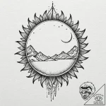 Eclipse swallowing the sun over a lone mounta… – tattoo sketch (№1753565750_0, 26.07.2025 21:35) — tattoovalue.net