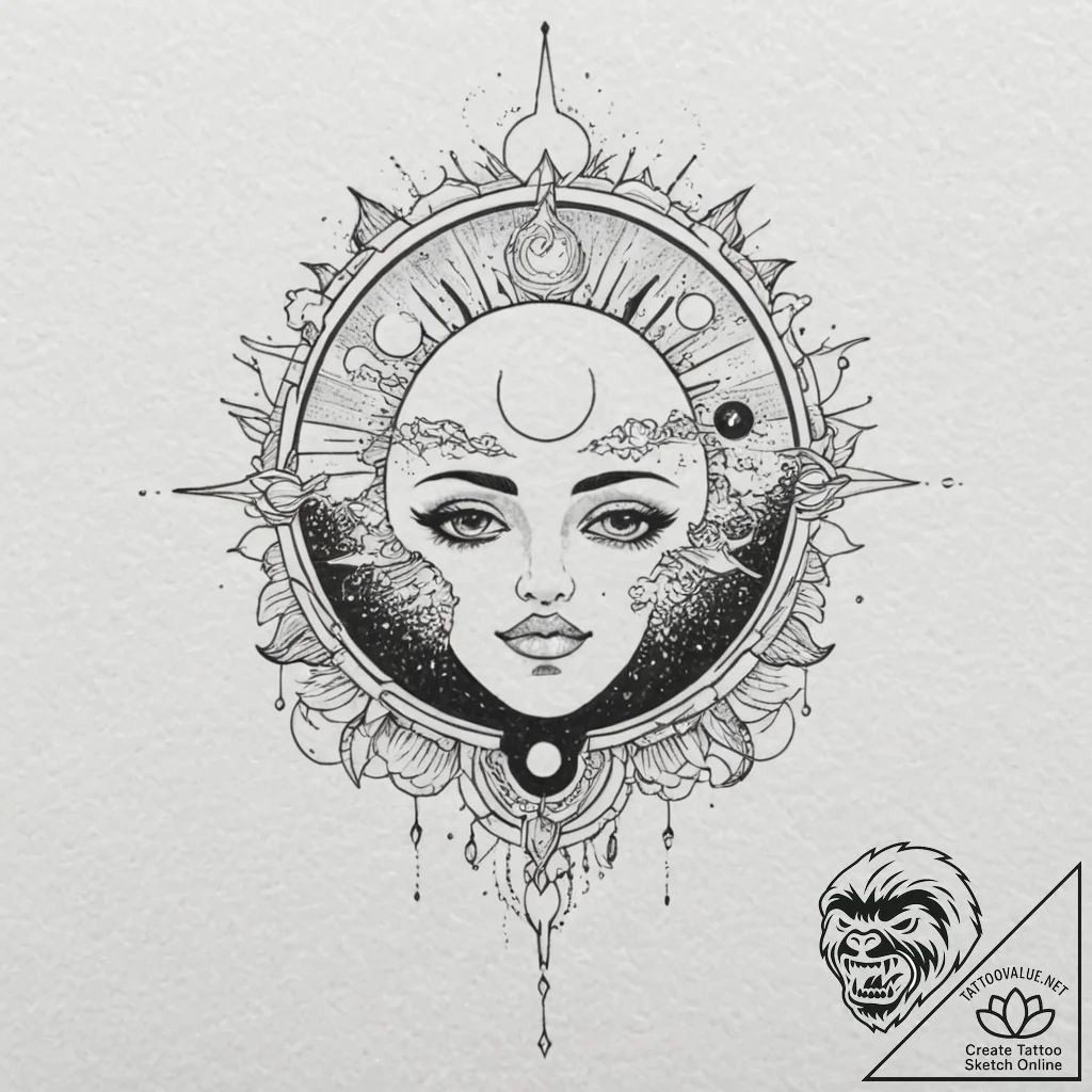 Eclipse helm fractured in mist, tattoo sketch... - tattoo sketch (№1753565960_0, 26.07.2025 21:39) — tattoovalue.net