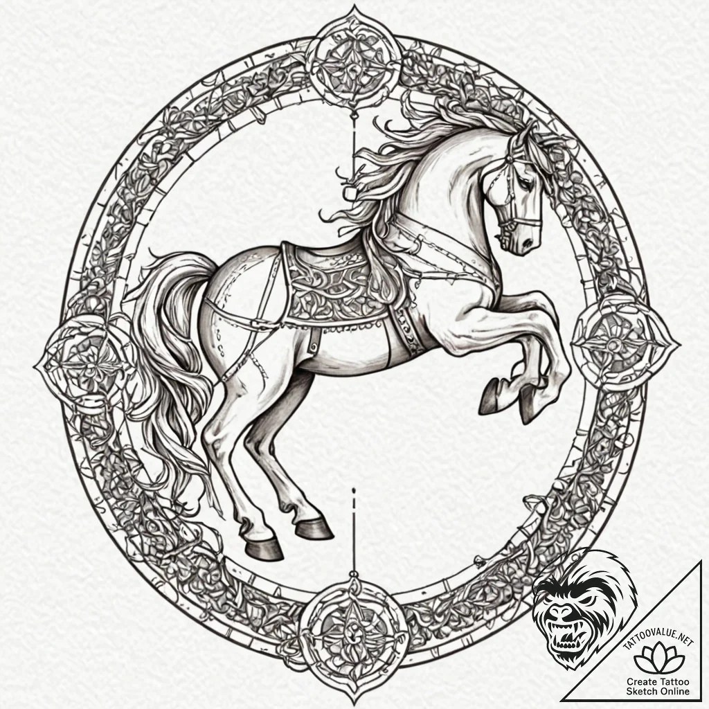 Carousel horse made of bone and withered vine... - tattoo sketch (№1753566746_0, 26.07.2025 21:52) — tattoovalue.net