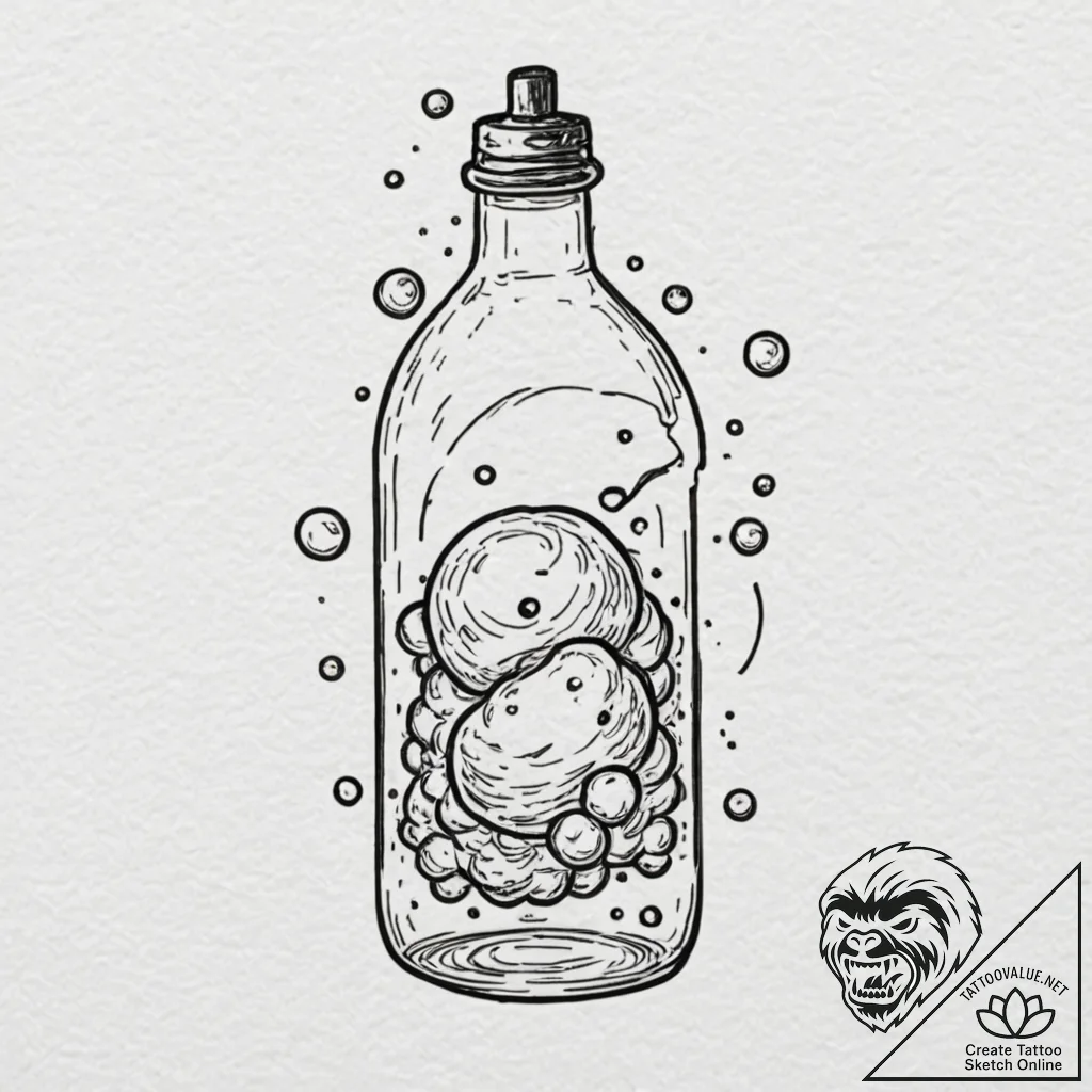A whimsical bubble in a bottle, trapped,, tat... - tattoo sketch (№1753567348_0, 26.07.2025 22:02) — tattoovalue.net