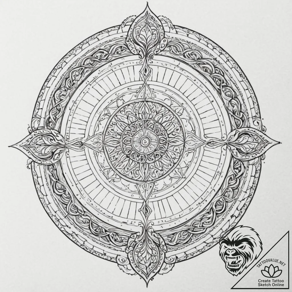Astrolabe, ink illustration for tattoo, black... - tattoo sketch (№1753567548_0, 26.07.2025 22:05) — tattoovalue.net