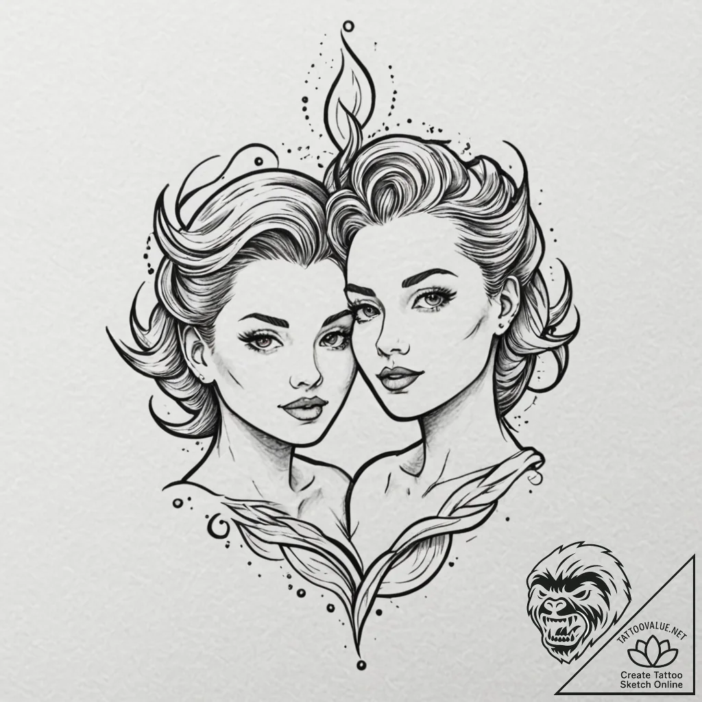 Twins, tattoo sketch design, soft whip shadin... - tattoo sketch (№1753567755_0, 26.07.2025 22:09) — tattoovalue.net
