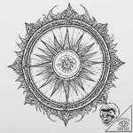 Sun wheel bound in thorned vines, concept art… – tattoo sketch (№1753568349_0, 26.07.2025 22:19) — tattoovalue.net