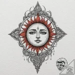 Apocalyptic sun bleeding into sky, tattoo fla… – tattoo sketch (№1753568546_0, 26.07.2025 22:22) — tattoovalue.net