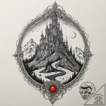 Ghost relic beneath spectral spire, artistic… – tattoo sketch (№1753568750_0, 26.07.2025 22:25) — tattoovalue.net