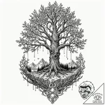 Gilded relic beneath spectral tree, ink illus… – tattoo sketch (№1753568958_0, 26.07.2025 22:29) — tattoovalue.net