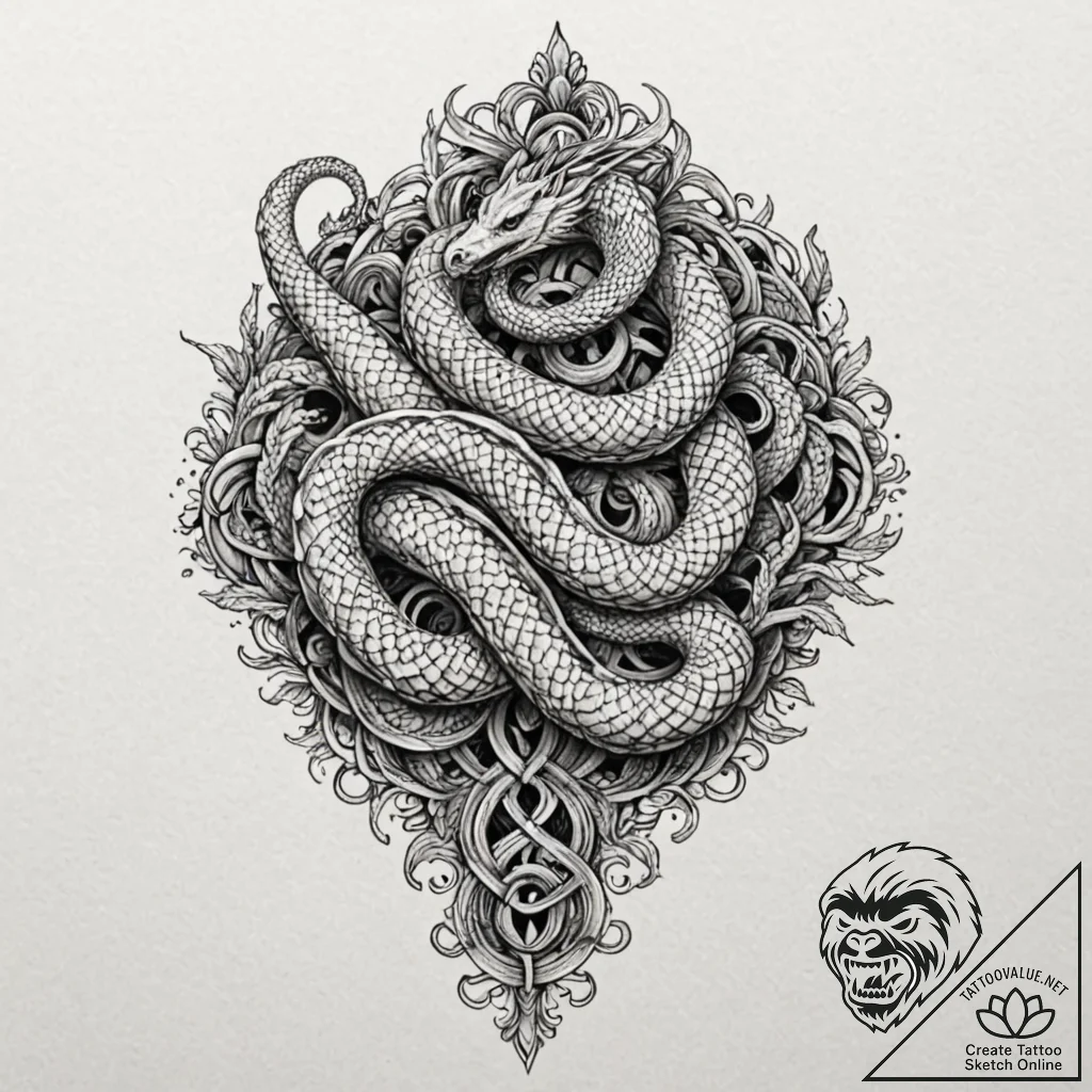 Ancient serpent biting its tail, tattoo line... - tattoo sketch (№1753569167_0, 26.07.2025 22:32) — tattoovalue.net