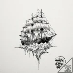 Frigate, concept art for tattoo, minimalist a… – tattoo sketch (№1753569376_0, 26.07.2025 22:36) — tattoovalue.net