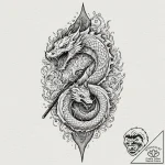 Katana blade devouring flame, concept art for… – tattoo sketch (№1753569963_0, 26.07.2025 22:46) — tattoovalue.net
