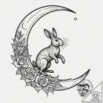 Rabbit silhouette jumping over the moon, tatt… – tattoo sketch (№1753570356_0, 26.07.2025 22:52) — tattoovalue.net