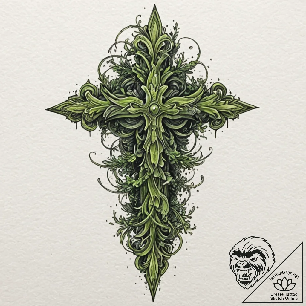 Ancient guardian with moss-covered body, tatt... - tattoo sketch (№1753570555_0, 26.07.2025 22:55) — tattoovalue.net