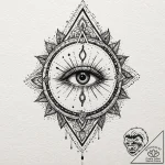 Blindfolded oracle with a third eye weeping n… – tattoo sketch (№1753570763_0, 26.07.2025 22:59) — tattoovalue.net