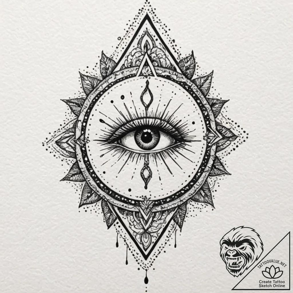 Blindfolded oracle with a third eye weeping n... - tattoo sketch (№1753570763_0, 26.07.2025 22:59) — tattoovalue.net