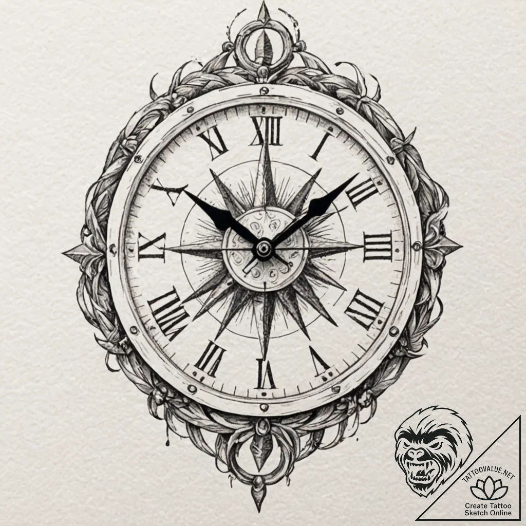 Ashen clock with shattered face, tattoo line... - tattoo sketch (№1753570963_0, 26.07.2025 23:02) — tattoovalue.net