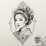 Cyborg geisha, tattoo drawing outline, styliz… – tattoo sketch (№1753571172_0, 26.07.2025 23:06) — tattoovalue.net