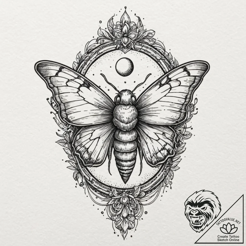 Angelic moth with lunar dust, tattoo line art... - tattoo sketch (№1753571371_0, 26.07.2025 23:09) — tattoovalue.net