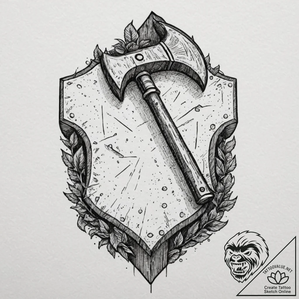 Executioner's axe, chipped and stained, resti... - tattoo sketch (№1753571571_0, 26.07.2025 23:12) — tattoovalue.net