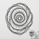 Ashen mirror cracked in spiral, ink illustrat… – tattoo sketch (№1753572169_0, 26.07.2025 23:22) — tattoovalue.net