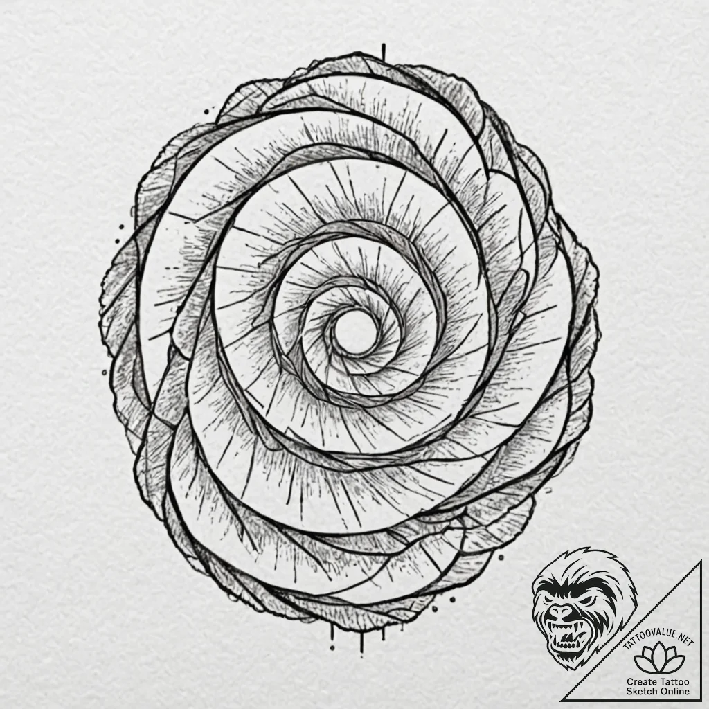 Ashen mirror cracked in spiral, ink illustrat... - tattoo sketch (№1753572169_0, 26.07.2025 23:22) — tattoovalue.net
