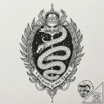 Night serpent crowned in starlight, ink illus… – tattoo sketch (№1753572382_0, 26.07.2025 23:26) — tattoovalue.net