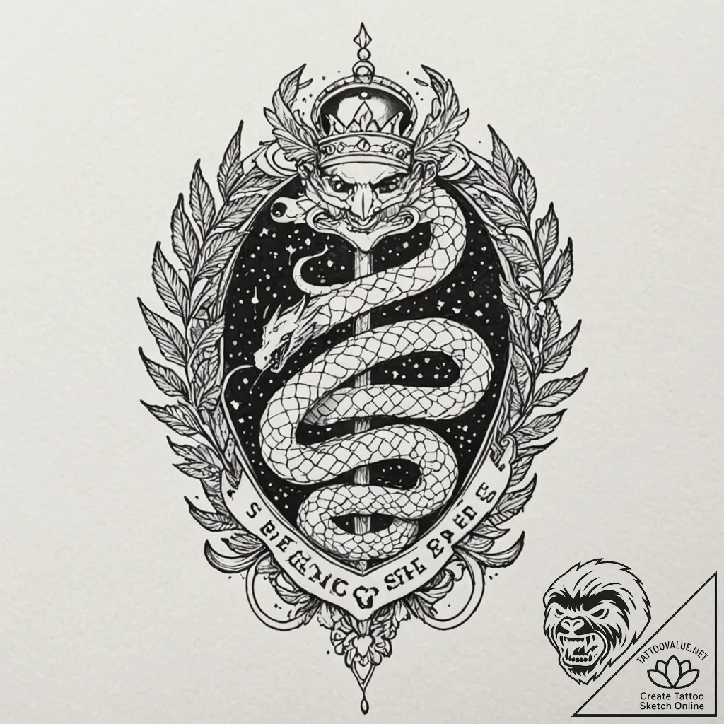 Night serpent crowned in starlight, ink illus... - tattoo sketch (№1753572382_0, 26.07.2025 23:26) — tattoovalue.net