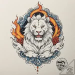 Noble lion beneath burning sky, artistic tatt… – tattoo sketch (№1753573000_0, 26.07.2025 23:36) — tattoovalue.net