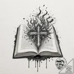 A powerful burning book, destructive,, concep… – tattoo sketch (№1753573202_0, 26.07.2025 23:40) — tattoovalue.net
