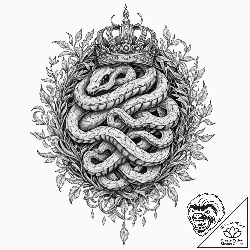 Nest of serpents devouring crown, tattoo sket... - tattoo sketch (№1753573633_0, 26.07.2025 23:47) — tattoovalue.net
