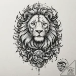 Ashen lion breaking ancient seal, tattoo line… – tattoo sketch (№1753574044_0, 26.07.2025 23:54) — tattoovalue.net