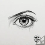 Human eye with a camera shutter iris, tattoo… – tattoo sketch (№1753574627_0, 27.07.2025 00:03) — tattoovalue.net